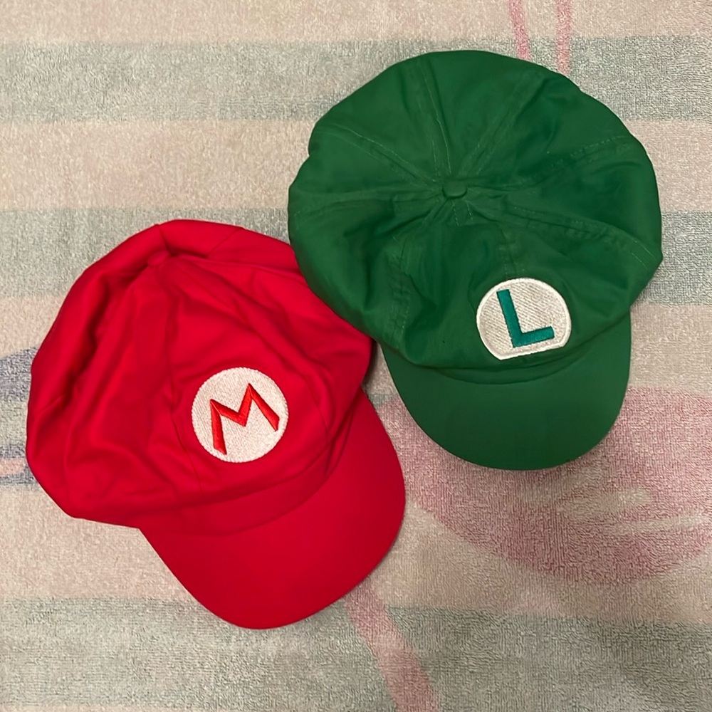 Adult size, Mario and Luigi hats for Halloween costumes